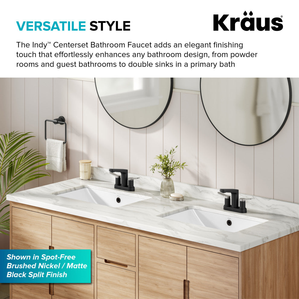 KRAUS Indy 2-Handle 3-Hole Centerset Bathroom Faucet Chrome, Pop Up Drain