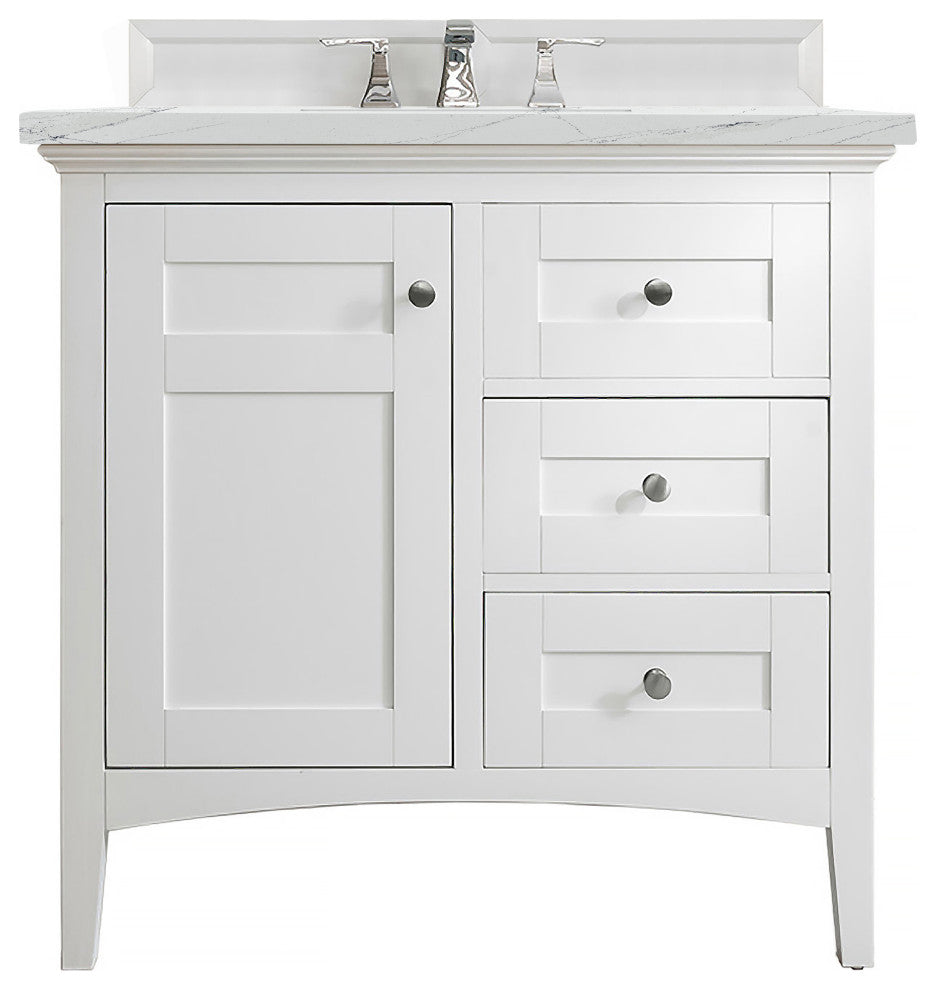 James Martin 527-V36-BW-3ENC 36" Single Vanity Bright White w/ 3 CM Quartz Top