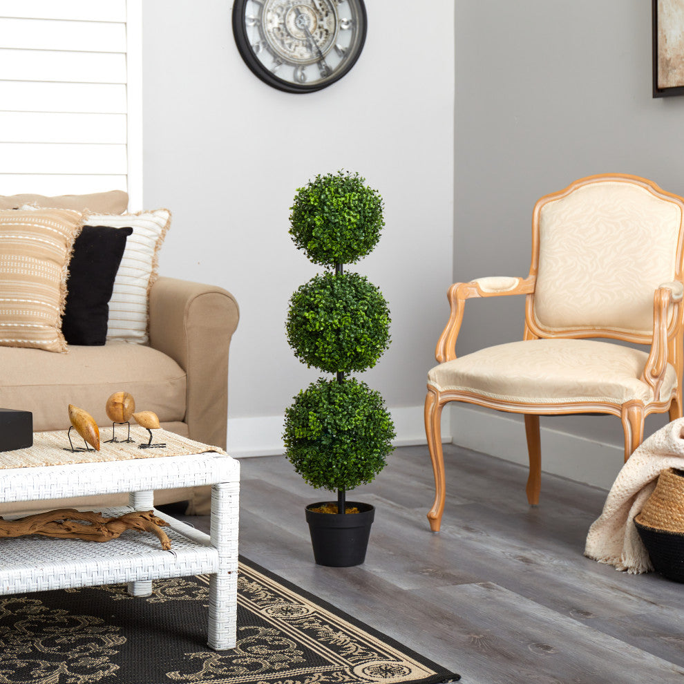 3' Boxwood Triple Ball Topiary Artificial Tree, Indoor/Outdoor