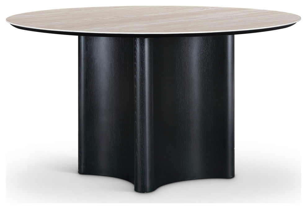 Corvina Stone And Oak Veneer Dining Table, Black, 46.5" W x 46.5" D, Round