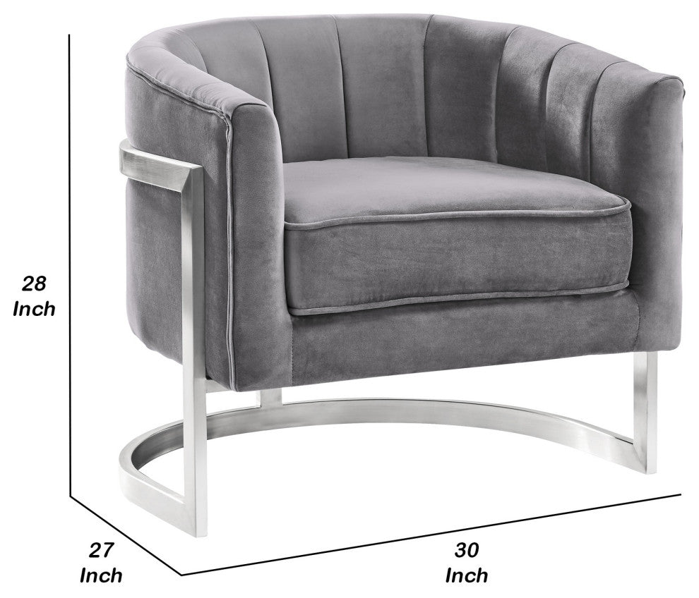 Benzara BM236857 18" Velvet Upholstered Curved Modern Accent Chair, Gray