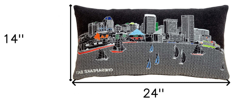 25" Black Austin Nighttime Skyline Lumbar Decorative Pillow