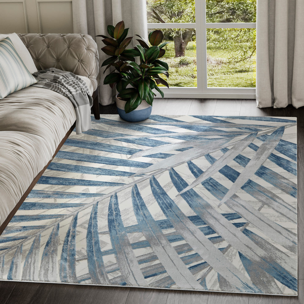 Abani Nova NOV110A Blue and Grey Floral Palm Area Rug