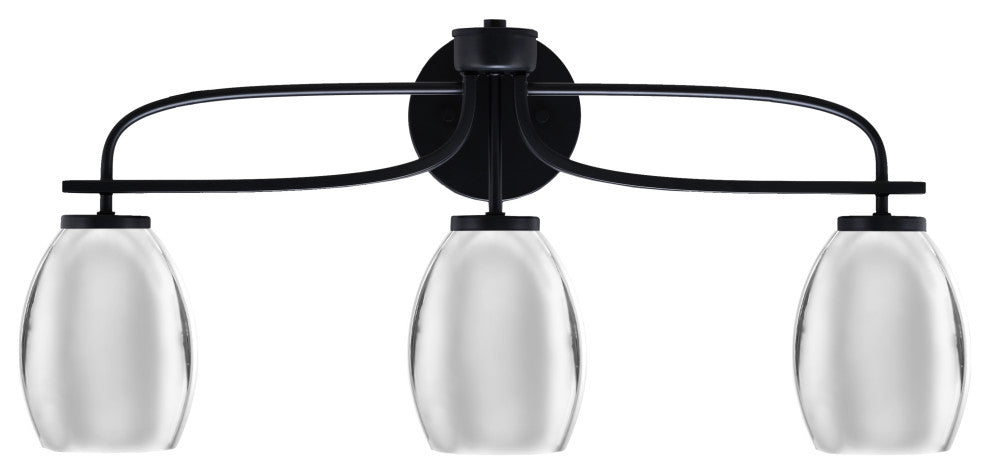 Cavella 3 Light Bath Bar, Matte Black Finish, 5" Chrome Oval Metal Shades