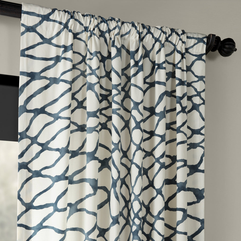 Ellis Printed Cotton Twill Curtain Single Panel, Ellis Blue, 50"x108"