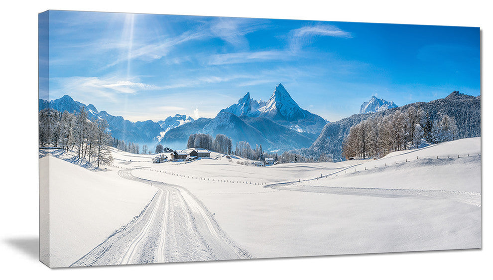 Winter in Bavarian Alps Panorama, Landscape Canvas Art Print, 32"x16"