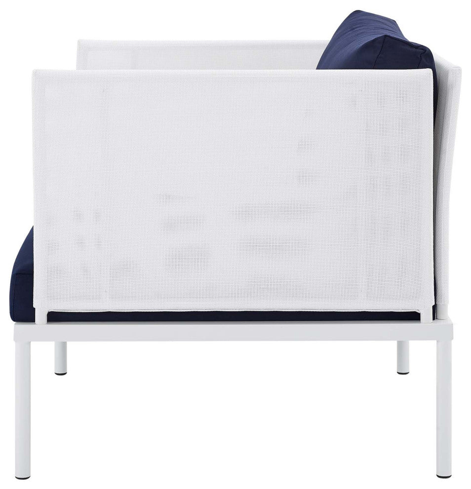 Lounge Chair Table Set, Sunbrella, Aluminum, Metal, White Blue Navy, Outdoor