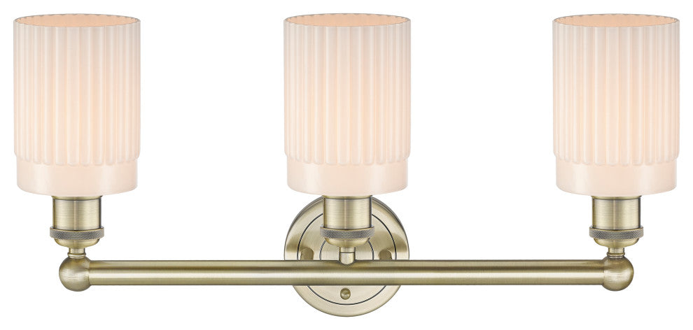 Hadley 3-Light 23" Bath Vanity Light, Antique Brass Finish, Matte White Shade