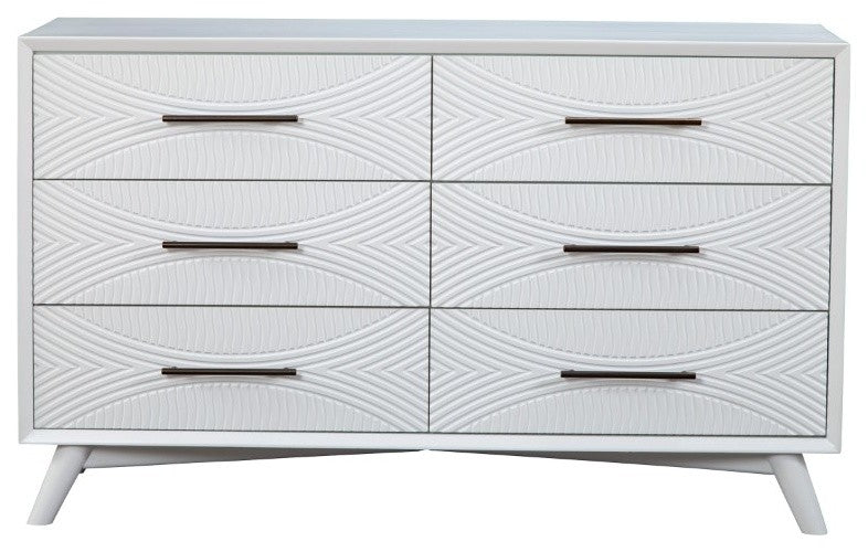 Six Drawers Mahogany Wood Dresser with Splayed Legs, White