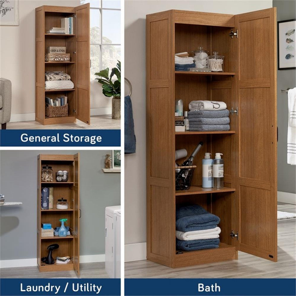 Sauder Engineered Wood Storage Pantry in Highland Oak Finish
