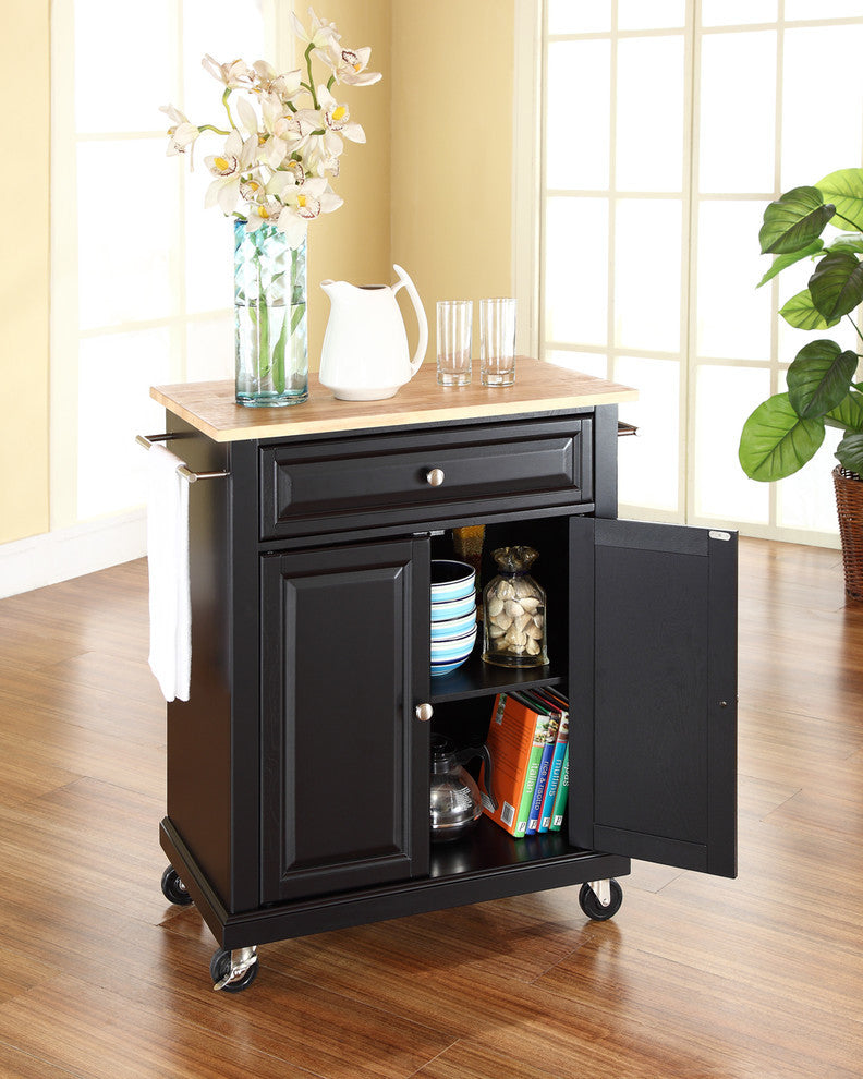 Natural Wood Top Portable Kitchen Cart, Island