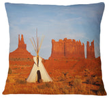 Tent in Monument Valley Landscape Printed Throw Pillow, 18"x18"