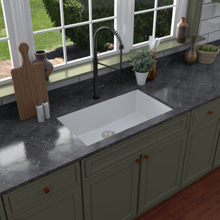 Karran QU-812 Undermount 32.5" Large Single Bowl Quartz Sink Kit, White