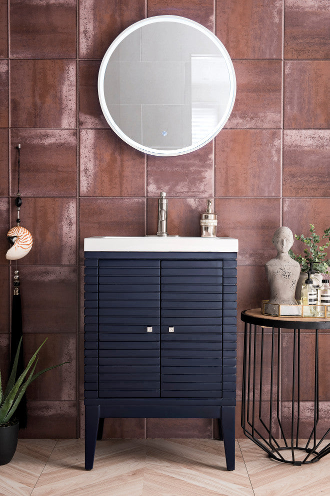 James Martin E213V24NVBWG Vanity Cabinet Navy Blue With White Glossy Countertop