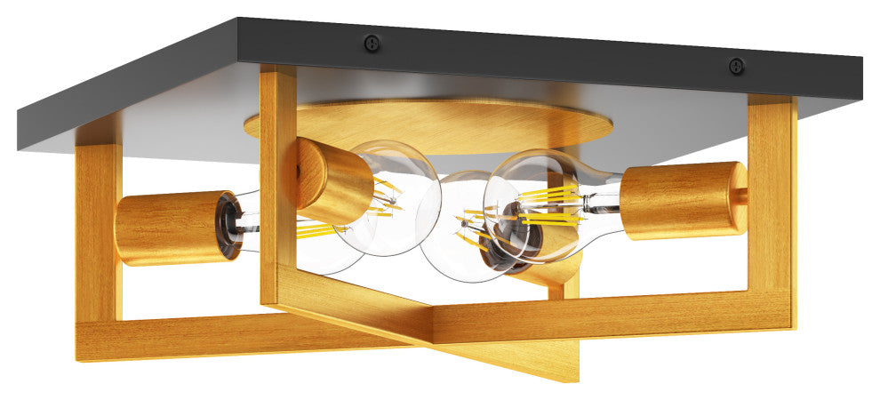 Matte Black and Brushed Gold Metal Frame Cage Flush Mount Ceiling Light