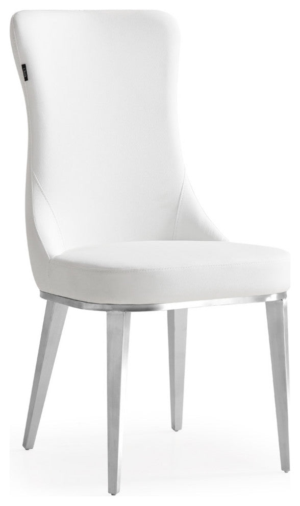 Modern Norma Dining Chair - White with Brushed Stainless Steel Base
