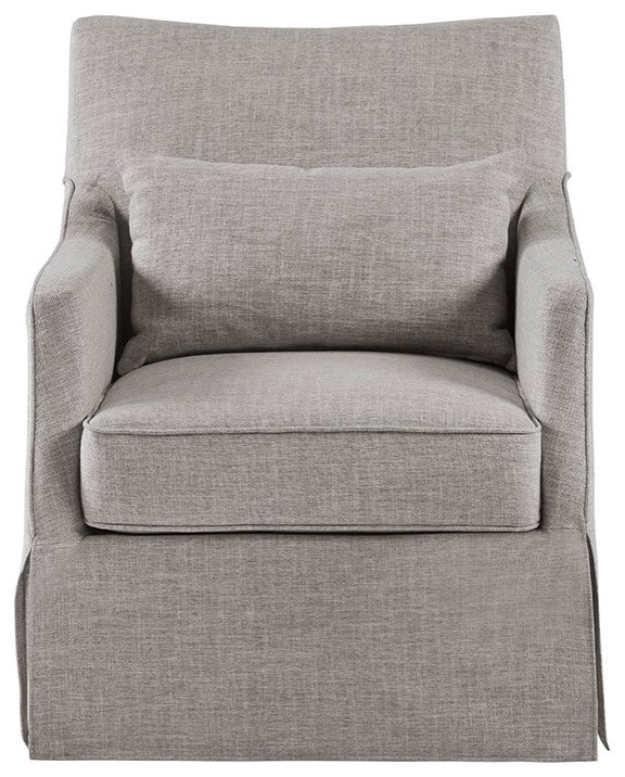 Martha Stewart Upholstered Skirted Swivel Armchair with Pillow, Grey