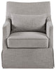 Martha Stewart Upholstered Skirted Swivel Armchair with Pillow, Grey