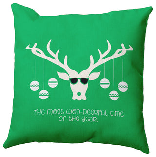 Cool Christmas Deer Accent Pillow, Bright Green, 26"x26"