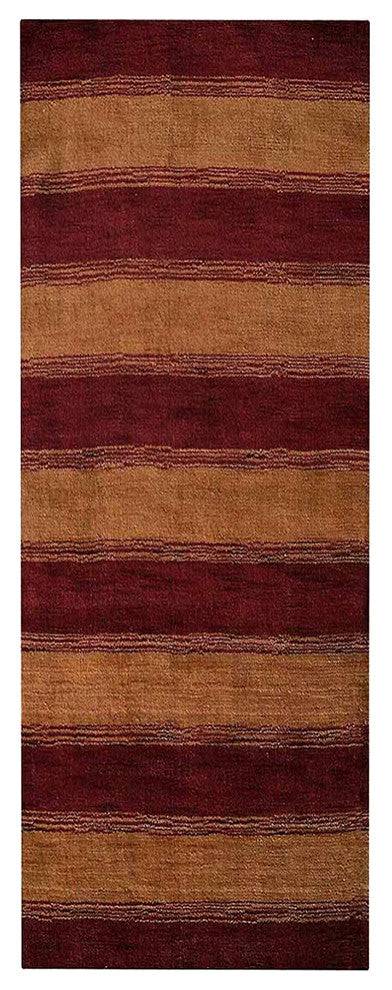 HAND KNOTTED LOOM WOOL ECO-FRIENDLY AREA RUGS - Runner, Red Gold, Contemporary