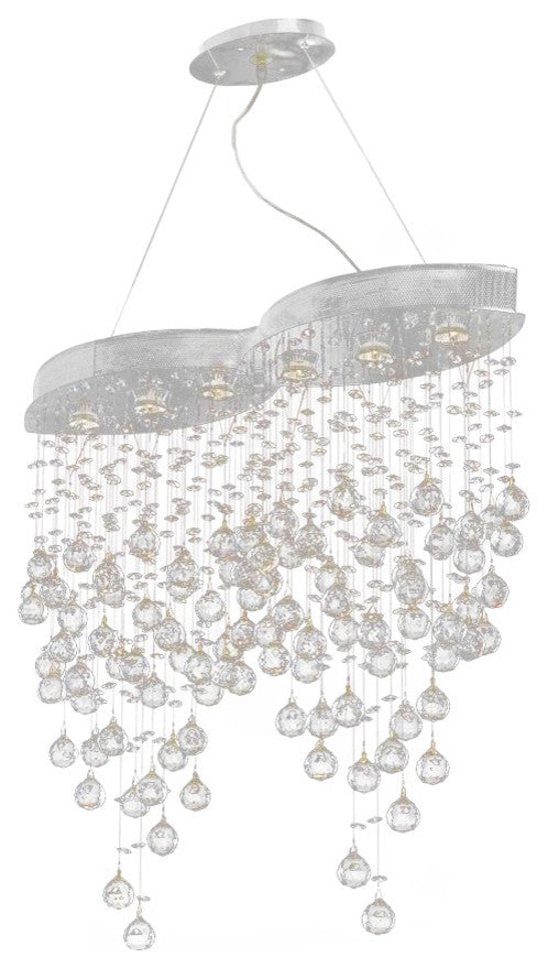 Elegant Galaxy Dining Room Light, Chrome Finish With Royal Cut Crystal