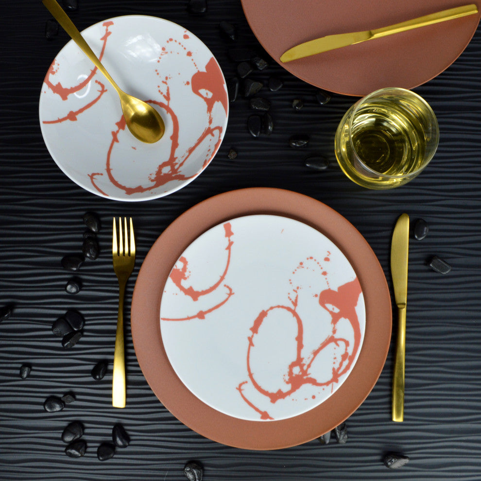 Euro Ceramica Nile 12-Piece Dinnerware Set, Service for 4, Rosetta Red