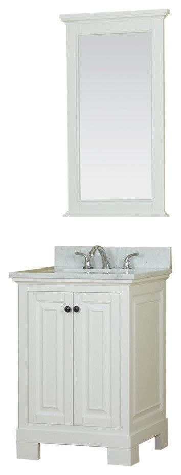 Richmond 24" Single Vanity in White, Carrera Marble Top and Mirror