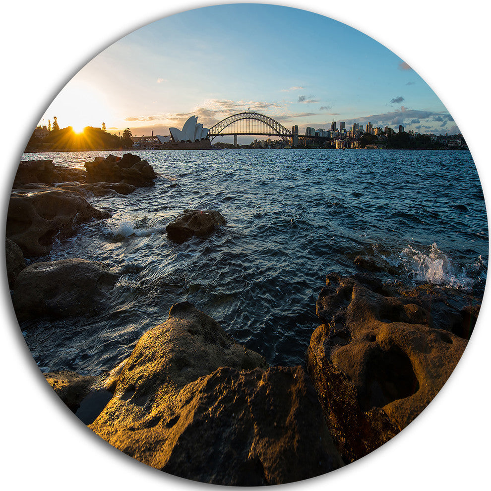 Sunset At Opera House Sydney, Seashore Round Wall Art, 36"