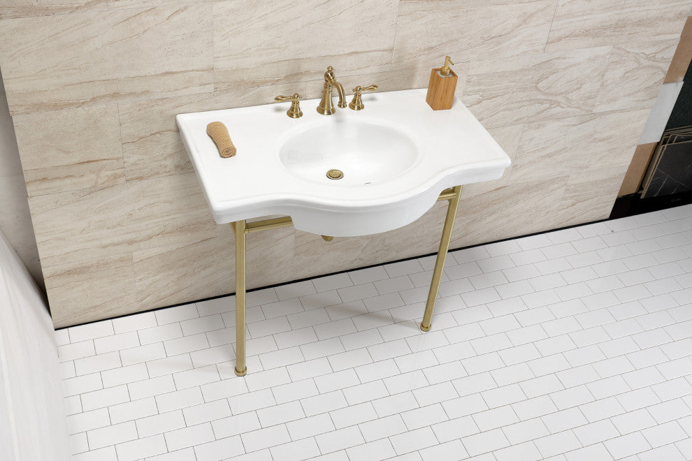 Fauceture VPB28140W8BB 37" Ceramic Console Sink, Legs