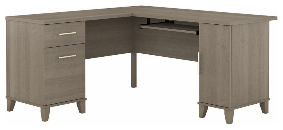 Bush Furniture Somerset 60W L Shaped Desk with Storage Ash Gray