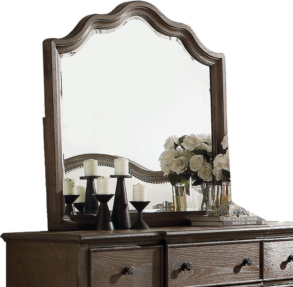 ACME Baudouin Bed, Beige and Weathered Oak, Mirror
