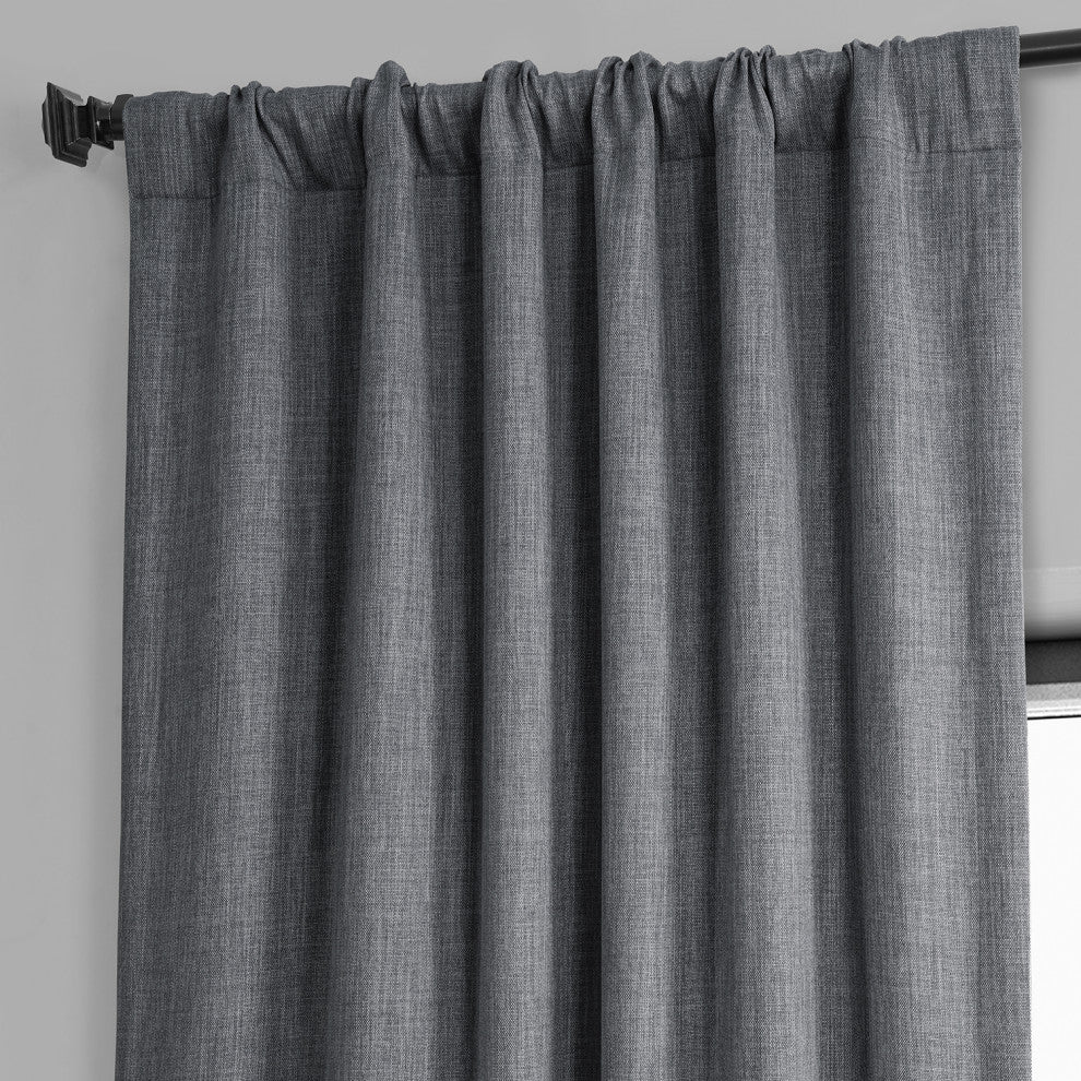 Faux Linen Darkening Curtain Single Panel, Dark Gravel, 50"x108"