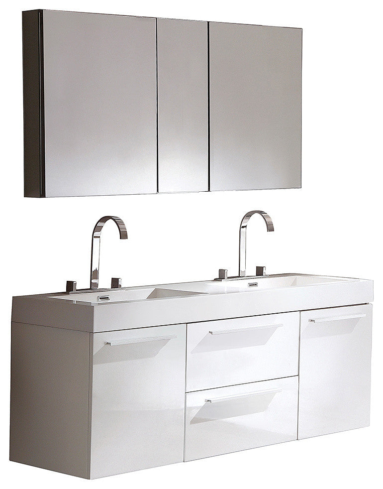 Opulento White Modern Double Sink Bathroom Vanity, Faucet FFT3076BN