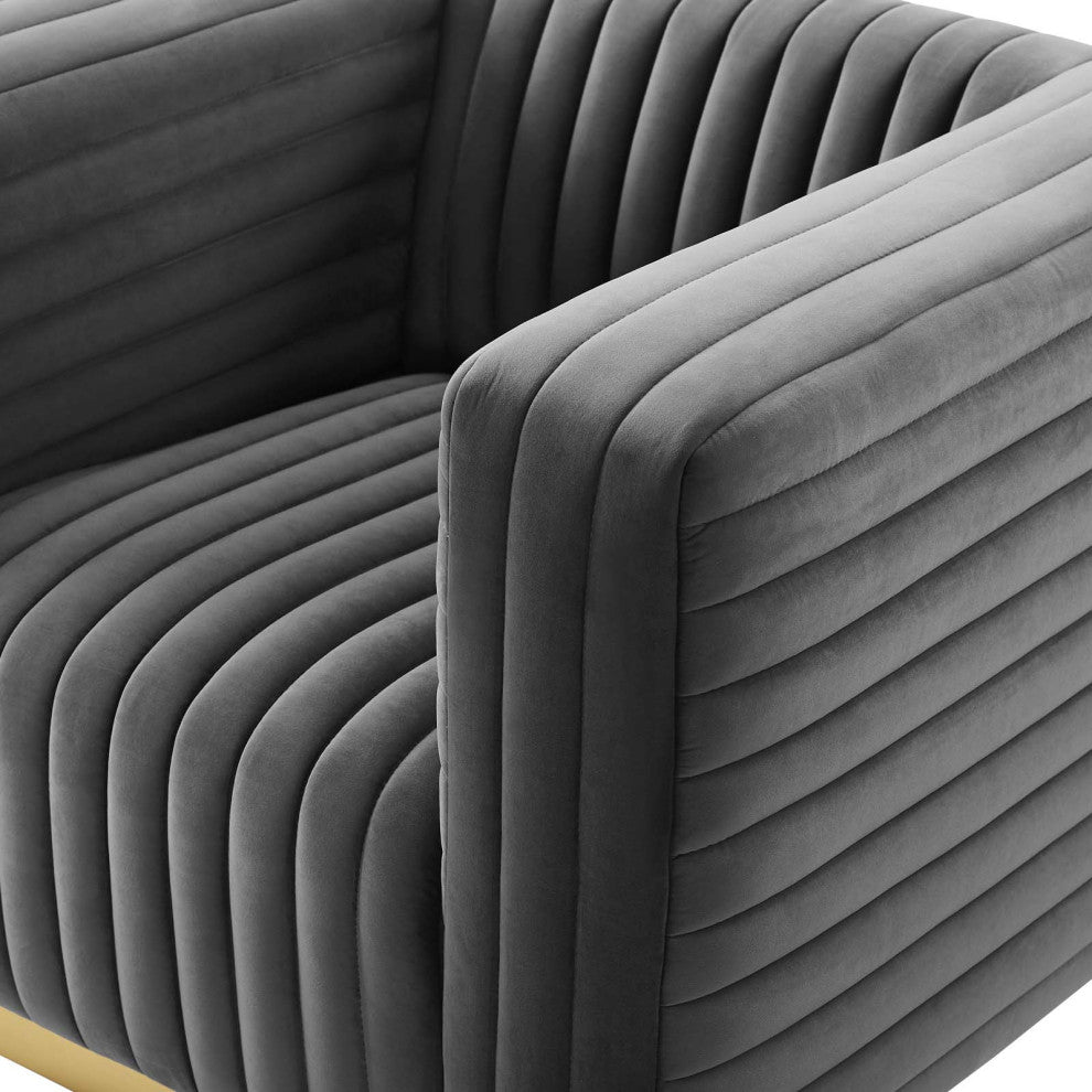 Tufted Armchair Accent Chair, Velvet, Dark Gray, Modern, Lounge Hospitality