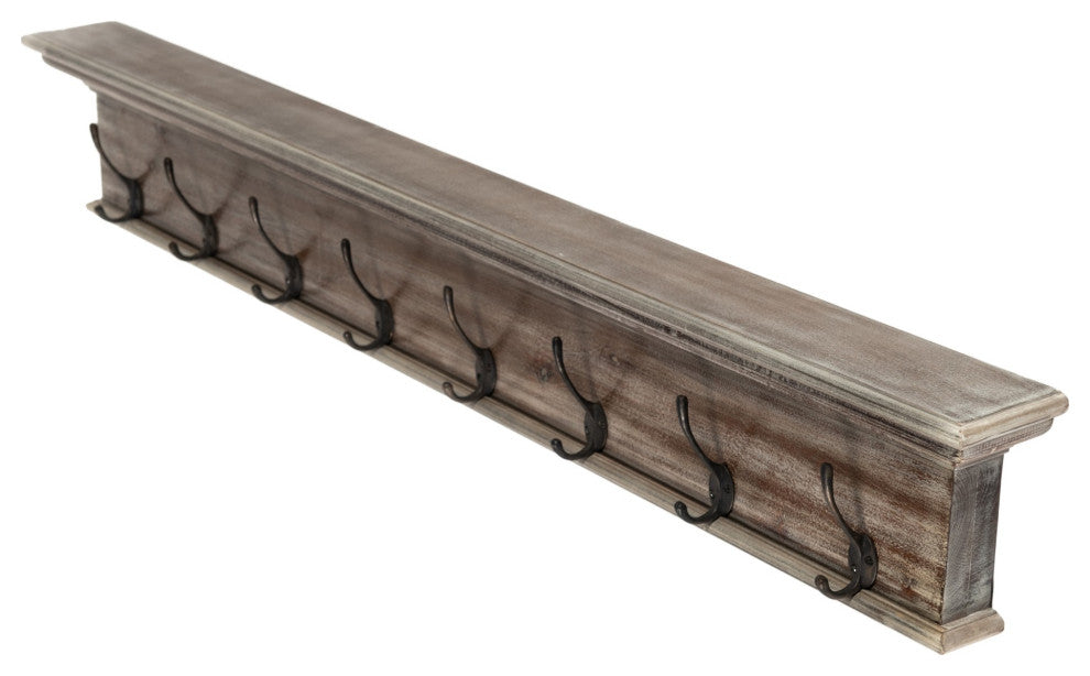 Rustic Natural Wash Wood Eight Hook Hanging Coat Rack