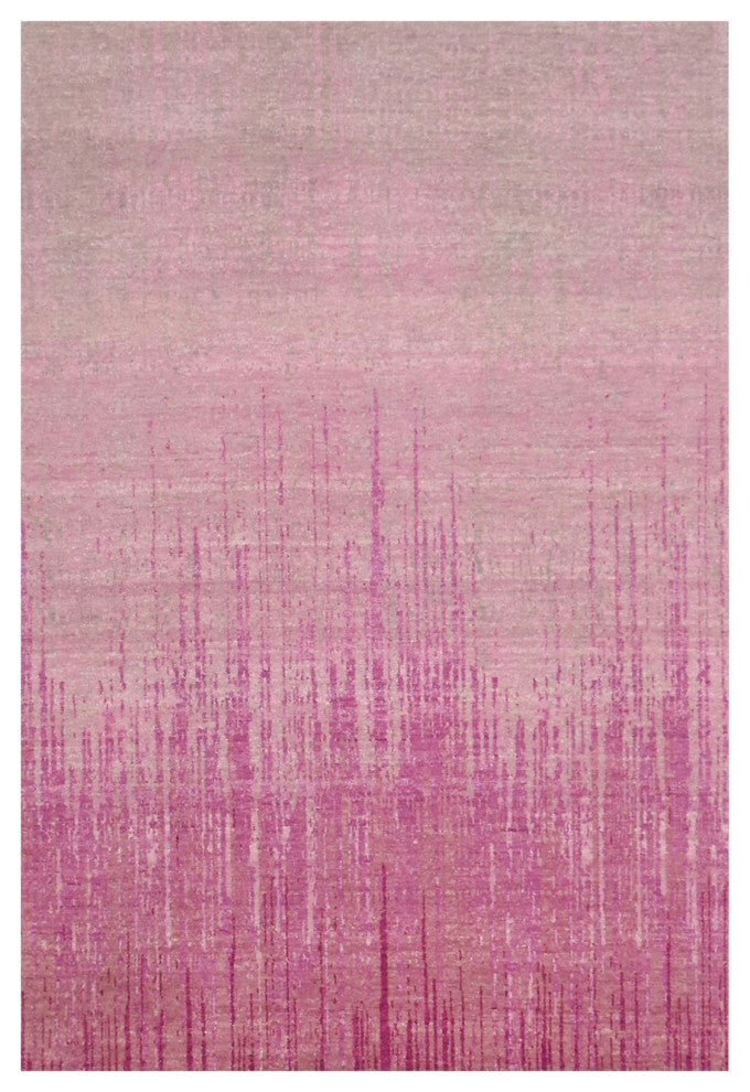 Hand Knotted Pink Vertical Ombre Design Natural Wool Oriental Rug, 4'1" x 6'2"