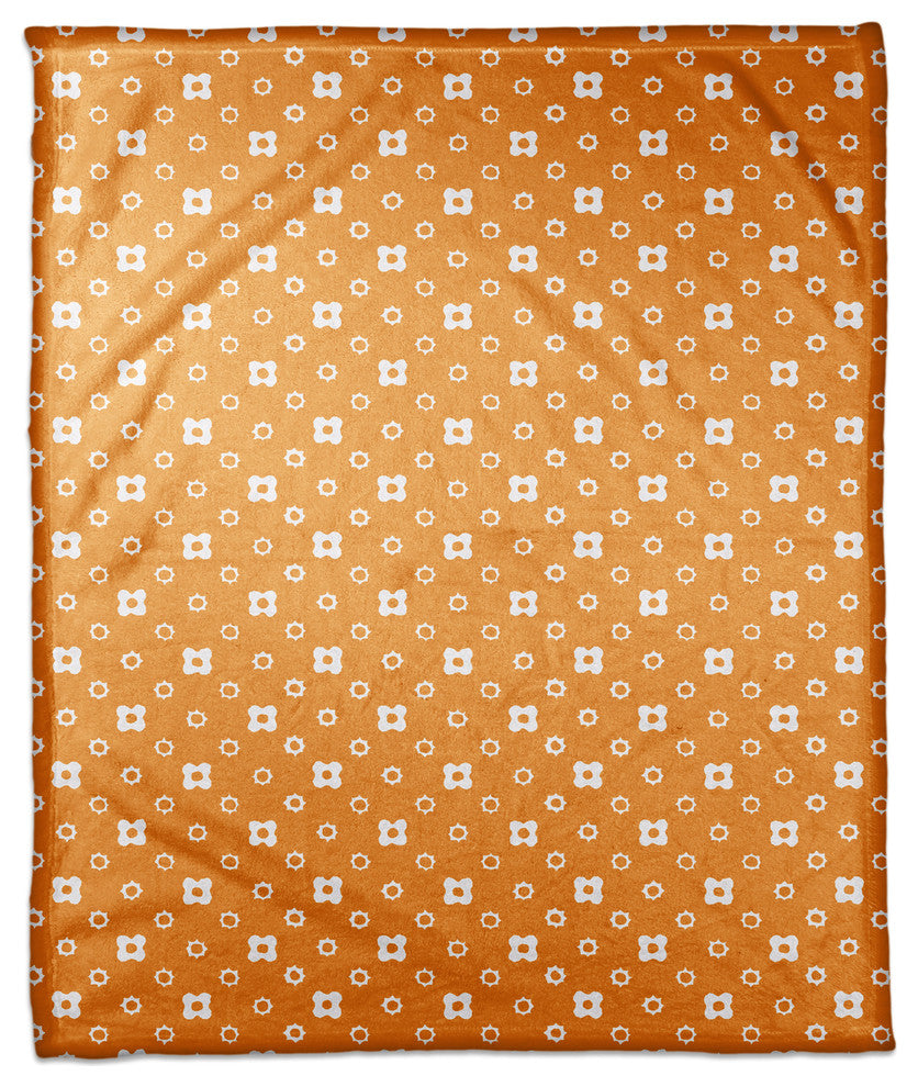 Orange Floral Pattern Fleece Blanket