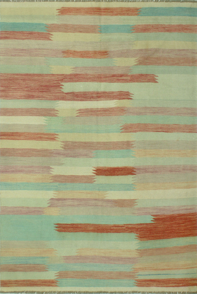 Sun Faded Flatweave Jaan Blue/Rust Rug, 6'5 x 9'8