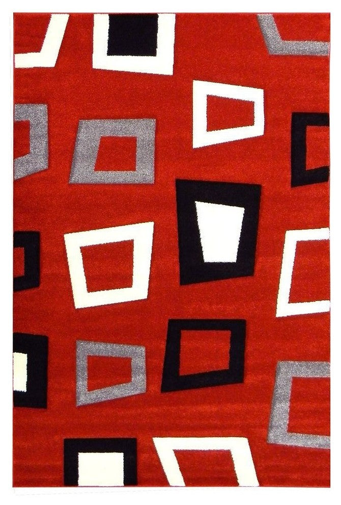 Hollywood Red Geometric Square Area Rug