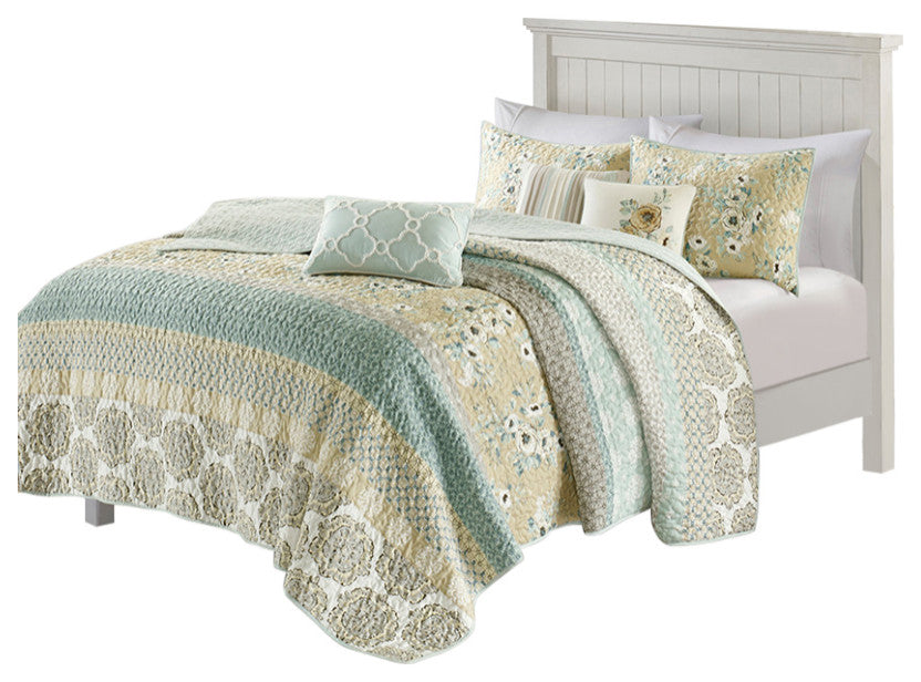 Madison Park Willa Transitional Floral 6-Piece Coverlet Set, Yellow