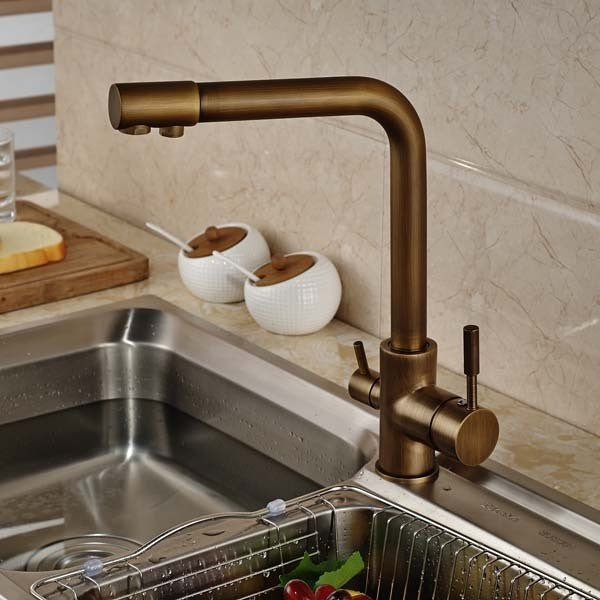 Venice Antique Brass Deck Mounted Kitchen Sink Faucet