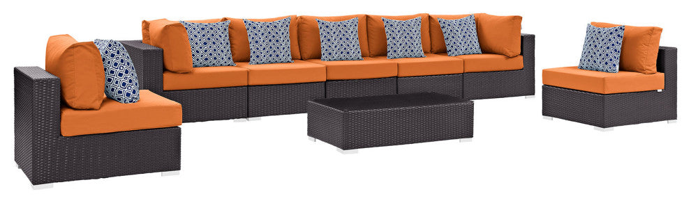 Modway Convene 8 Piece Outdoor Patio Sectional Set, Espresso Orange