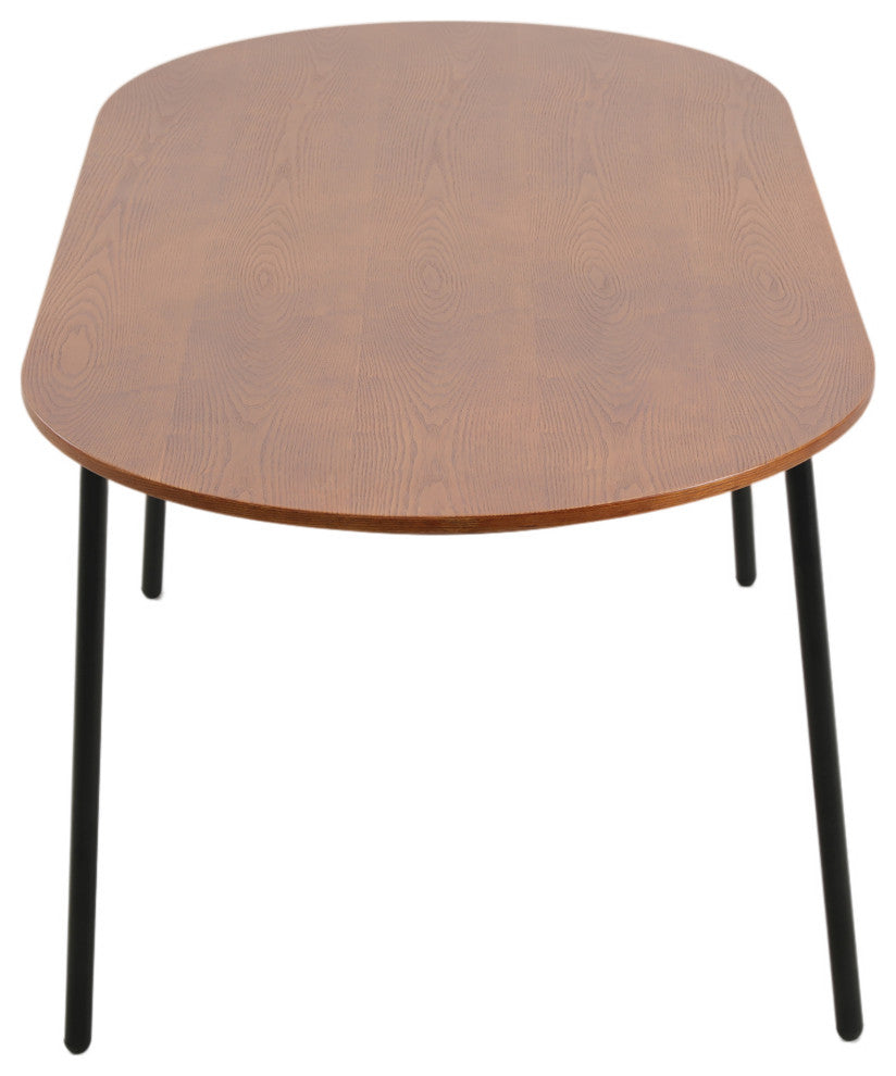 LeisureMod Tule 9-Piece Dining Set in Black Steel Frame, Walnut/Light Brown