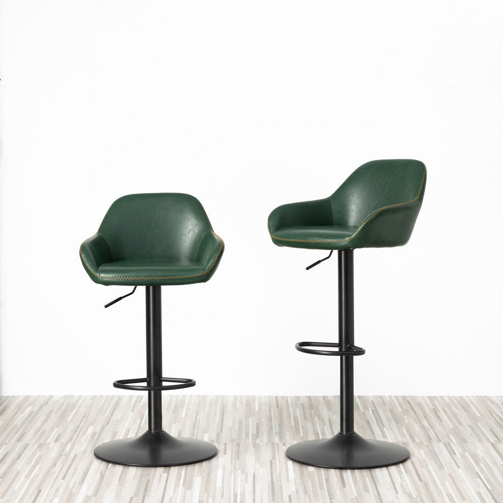 Hunter Green Vintage Leatherette Bar Stool, Set of 2