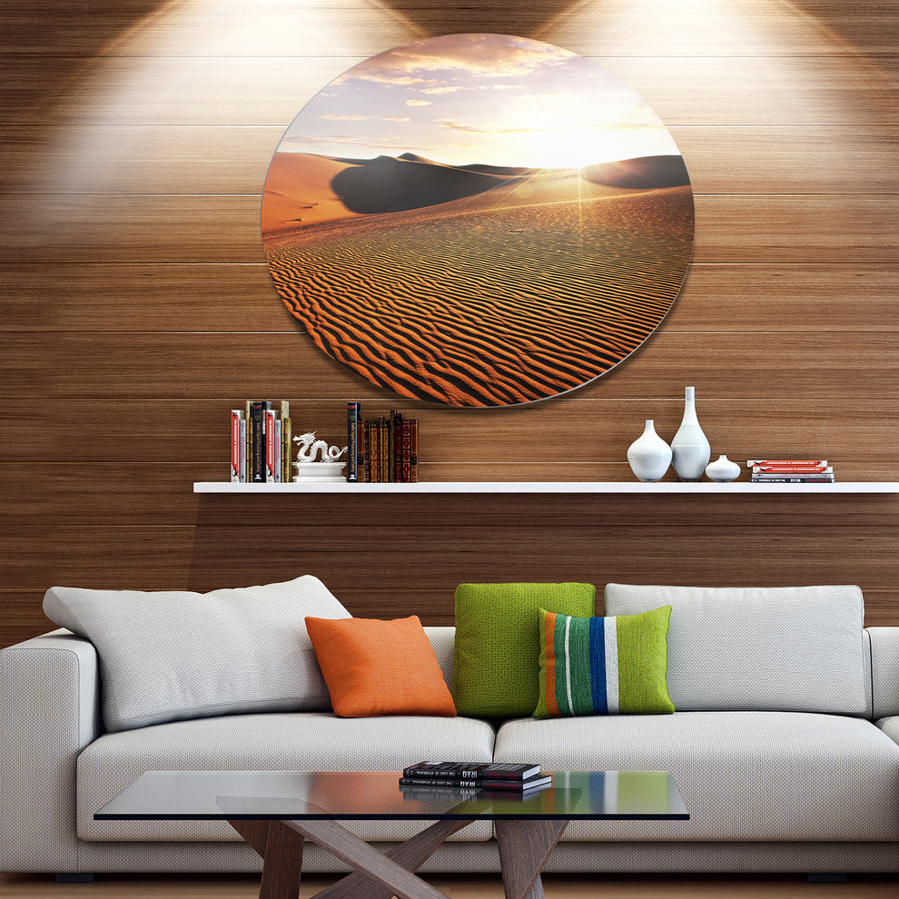 Sahara Desert At Sunset, Landscape Disc Metal Wall Art, 36"