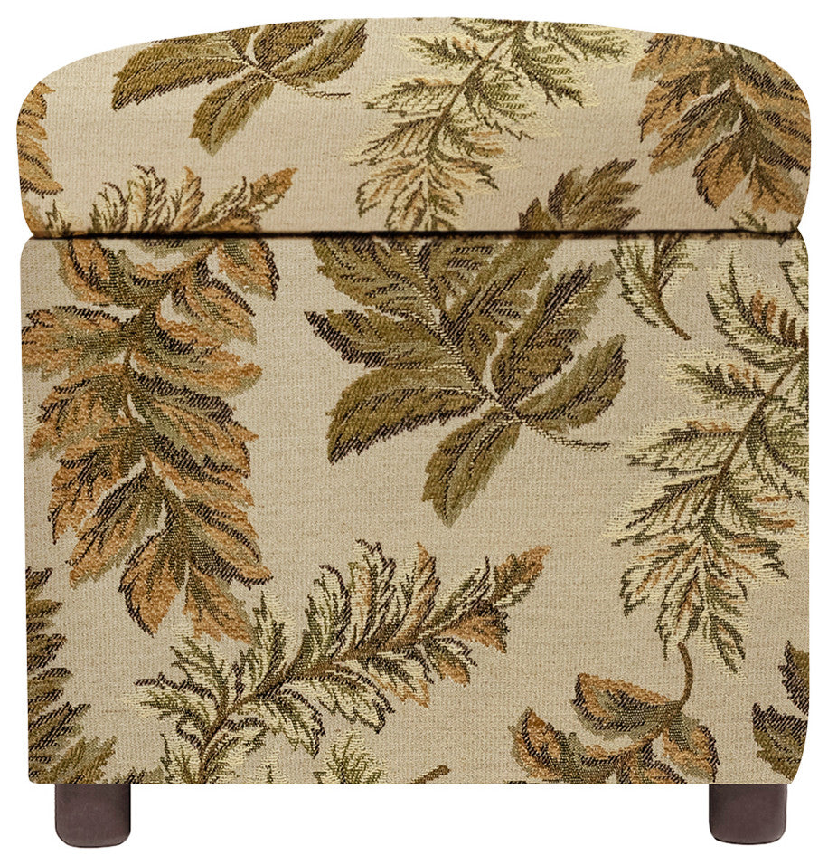 Jacob 18" Storage Cube Ottoman, Tan Floral Jacquard