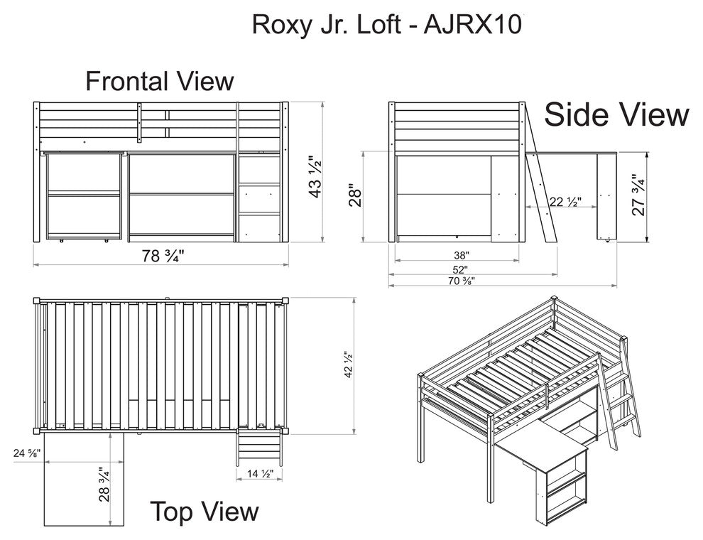 Roxy Junior Loft Bed With Storage Drawers, Bookshelf and Desk, Espresso