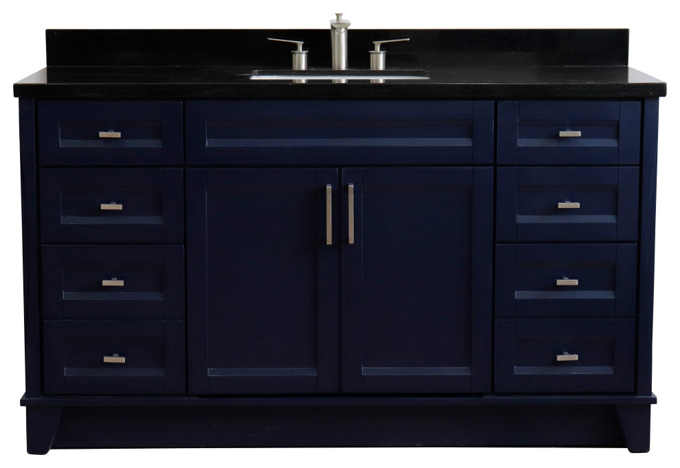 61" Single Sink Vanity, Blue Finish And Black Galaxy Granite