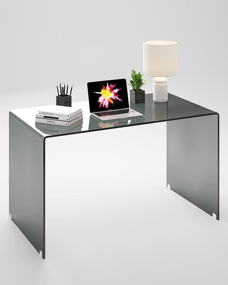 Computer Desk Bent Glass Contemporary Rectangular Shaped PC Laptop Workstation