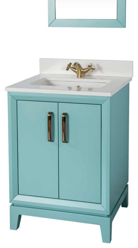 Fabia Collection 24" Bathroom Vanity With Sink, Mirror, Countertop, Turquoise